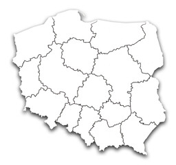 POLAND MAP WITH ADMINISTRATIVE DIVISIONS AND PROVINCES