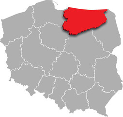 WARMIAN MASURIAN PROVINCE of POLAND 3d isometric map WITH ADMINISTRATIVE DIVISIONS