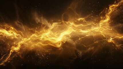 Close-up of Yellow Lightning in Stormy Sky.