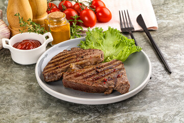 Delicus grilled beef steak with sauce