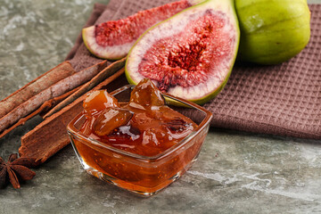 Sweet fig jam in the bowl
