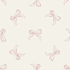 Grandmilenial pink bows vector seamless pattern in retro vintage style for wallpaper background, fabric design, scrapbooking. Flat pink girly illustrations
