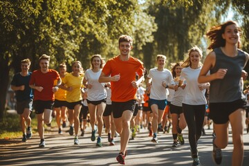 Group of Young Runners Participating in Community Fun Run Event on a Sunny Day