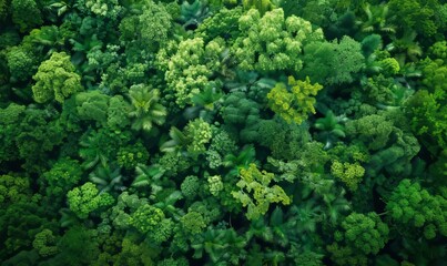 Naklejka premium Rainforest canopy from above, dense and vibrant, illustrating ecological fragility