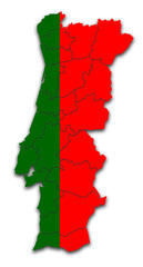 PORTUGAL MAP WITH ADMINISTRATIVE DIVISIONS WITH FLAG