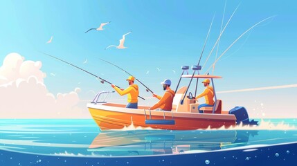 Obraz premium group of fishers on the sea 