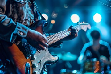 Fototapeta premium An electrifying live performance showcasing an exceptionally talented guitarist passionately in action