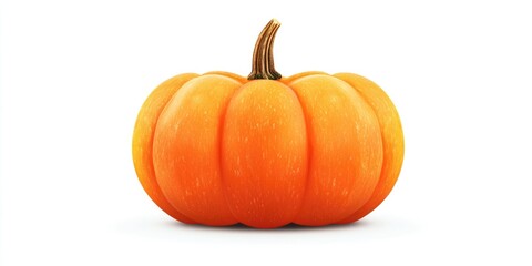 A close-up of a single orange pumpkin on a white background