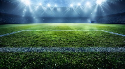 Obraz premium Football stadium for a game under the lights. Generative Ai