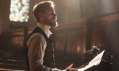 Sunday sermon by preacher summarizing biblical teachings and spiritual reflections. Concept Spiritual Teachings, Biblical Reflections, Sunday Sermon