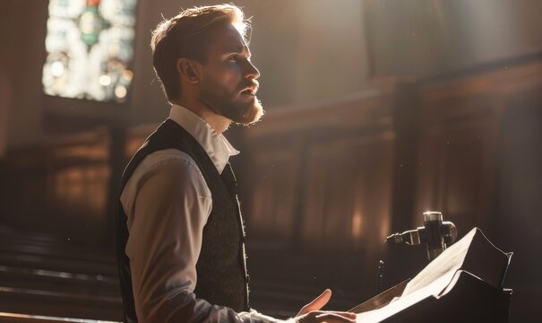 Sunday sermon by preacher summarizing biblical teachings and spiritual reflections. Concept Spiritual Teachings, Biblical Reflections, Sunday Sermon