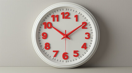 White Clock with Red Numbers Standing on Light