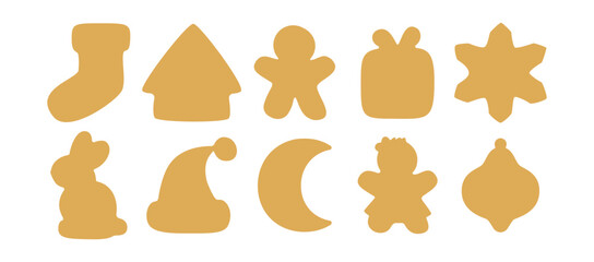 Christmas gingerbread cookie silhouette. Holiday templates for cutter craft machine. Cut shape for stencil isolated on white background. Flat outline vector illustration © Olga Rai