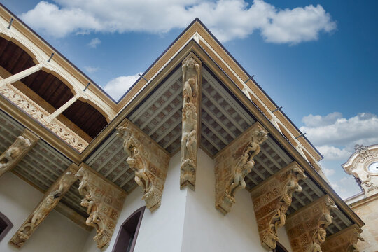 Sculpted corbels in the top gallery of the Salina or Fonseca Palace, from the 16th century, in the city of Salamanca, in Castilla y Leon, Spain. Public free access without ticket office or entrance