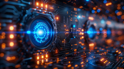 Obraz premium Background image, smart technology, blue tone | 背景画像、スマートテクノロジー、ブルートーン