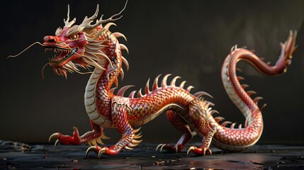 Obraz premium photo illustration of a statue white and red dragon, close up, wild and symbolizes strength. AI-generated