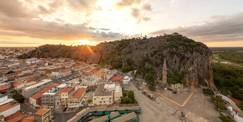 Panoramic aerial image of the cave of Bom Jesus da Lapa at sunrise