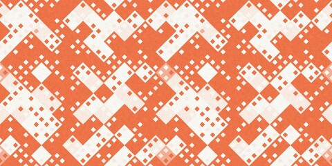 Simple glitch geometric seamless abstract border with playful woven peach color. Bright whimsical gender neutral bold irregular shape textile Cotton effect banner.
