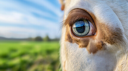 Macro Shot of Cow's Eye Reflecting Countryside Scenery