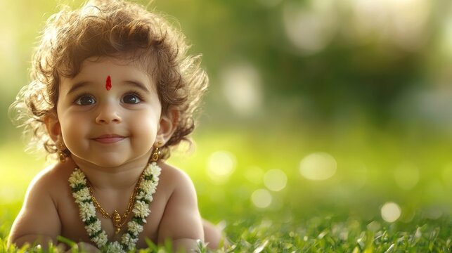 a baby girl with a necklace and necklace on her neck