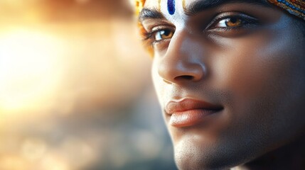 a close up of a man with a headdre