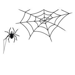 Scary spiderweb vector silhouette isolated white background 