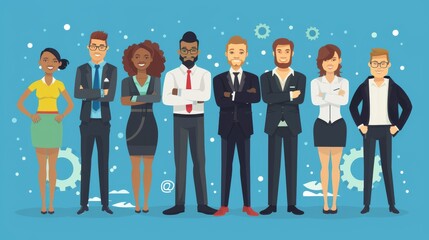 Obraz premium group of workers happy for succesfull work men and women illustration 