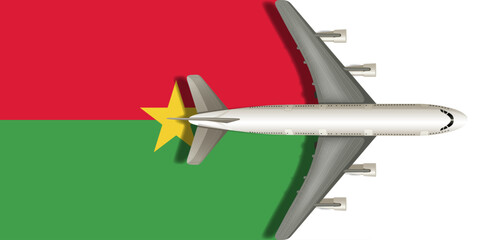 Flag of Burkina Faso with a plane flying over it. Vector image.