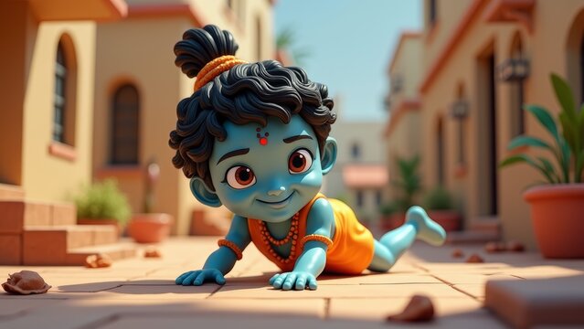 a little krishna in a cartoon style