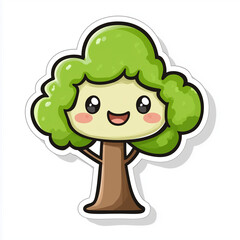 Fototapeta premium Smiling Cartoon Tree with Green Leaves and Cute Face