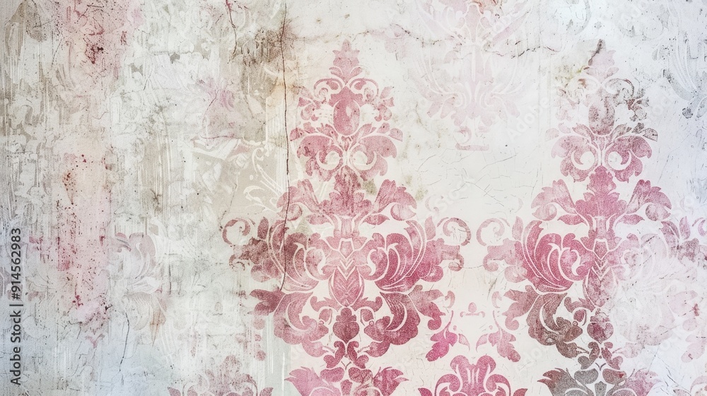 Sticker vintage floral wallpaper design with a distressed texture