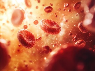 Fototapeta premium A group of red blood cells flowing through a blood vessel
