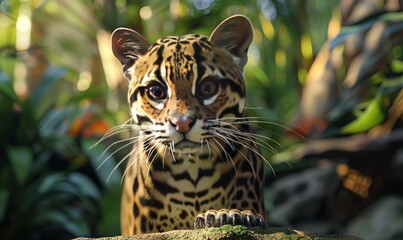 Close-up of a curious ocelot in a natural environment