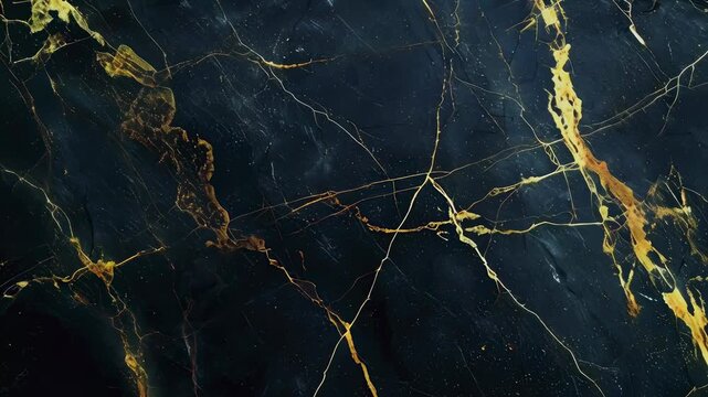 A sophisticated black marble surface with intricate gold veining. The luxurious pattern creates a refined, elegant ambiance. Perfect for high-end design or stylish backgrounds.