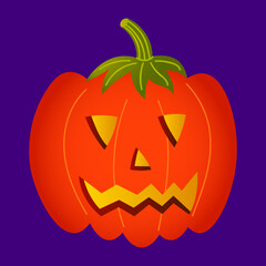 Halloween Jack-o-Lantern pumpkin isolated on violet background. 