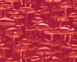 Gothic style seamless pattern with growing mushrooms. Halloween themed graphic print for clothing, fabric, wallpaper, home decor, wrapping paper