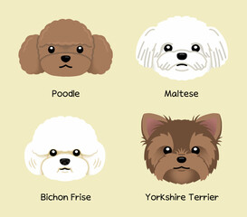Dog type face character icon set illustration