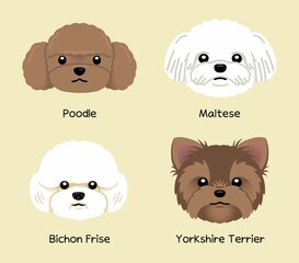 Dog type face character icon set illustration