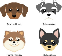 Dog type face character icon set illustration