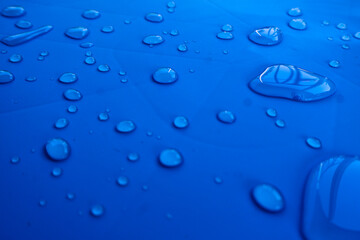 Graphic resource. Backgrounds and textures. Volumetric water drops on a blue background.