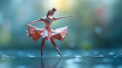 This is a space image of a cute and charming origami ballerina, perfect for dance advertising.