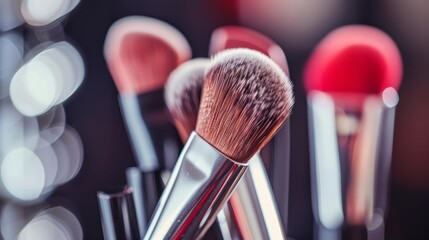 close up of stylist applying makeup on another woman with blurred background