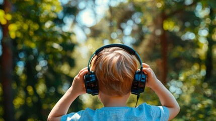 close up of teenager holding headphones on head with blurred background