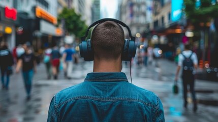close up of teenager holding headphones on head with blurred background