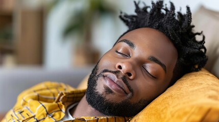 close up of man falling asleep with blurred background