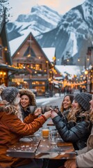 A group of women are sitting around a table, drinking coffee