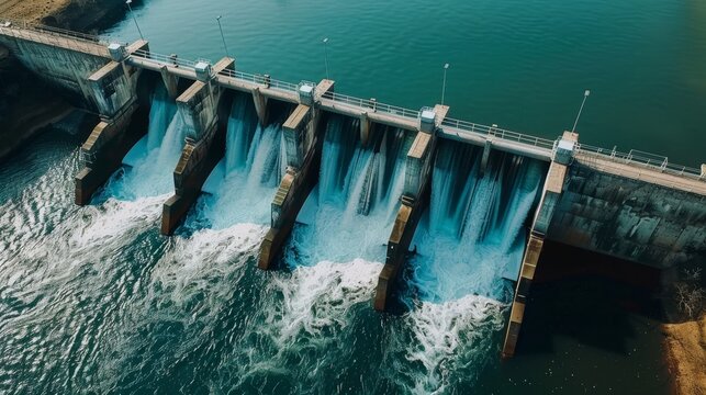 Staudamm l&auml;sst Wasser ab vom Stausee