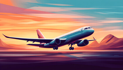 Fototapeta premium Airplane Takeoff Illustration for Travel and Tourism