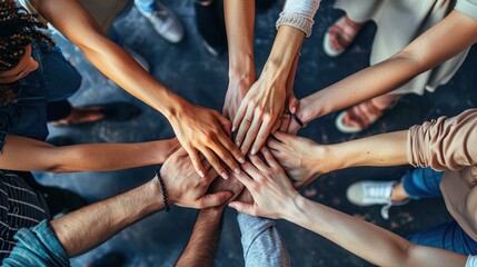 Teamwork and Unity: Diverse Hands Reaching Together
