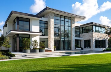 Fototapeta premium Modern style luxurious new construction house. 